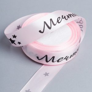 Лента атласная 25мм х 25 ярд надпись Мечты сбываются светло розовый