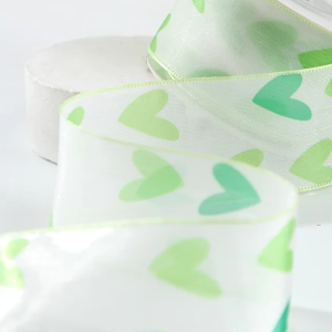 Лента органза "Воздушные сердца", 2,5см*20ярд, зеленый