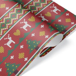 Упаковочная бумага 80гр (0,7*1 м) Новогодний орнамент с оленями, 10 шт.