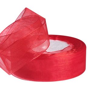 Лента органза,25mmx25yards, цв.красный 5387