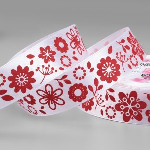 Лента атласная «Осенние цветочки», 25 мм, 23±1 м, белая №001