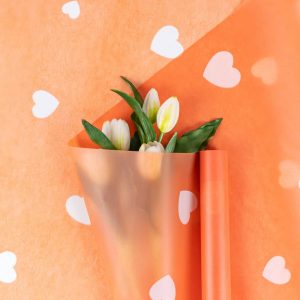 Пленка матовая "Сердца" Оранжевая-04 57см*10м т.м.30