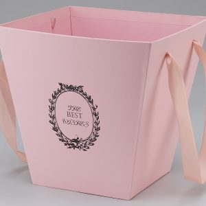Коробка под цветы трапеция с ручками 25x25x25 см, св.розовый