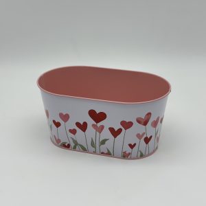 Декоративное овальное кашпо "Растущие сердца" 19,5X11,5XH9/16,5x8,5 см. металл