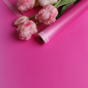 Пленка матовая 50мкм 58см х 10м прозрачный кант фуксия