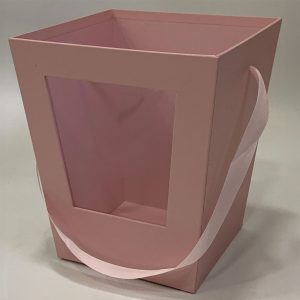 Коробка под цветы с окном 19x19x22 см./14*14 см., 1 шт., розовый