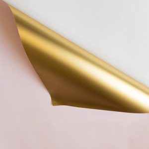 Упак. материал флористическая пленка с золотом, 70 мкр, 58 см х 10 м, розовый