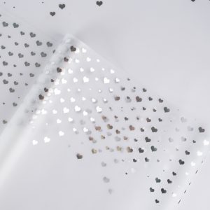 Пленка цветная 50 мкм 58см х 10м сердечки серебро