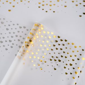 Пленка цветная 50 мкм 58см х 10м сердечки золото